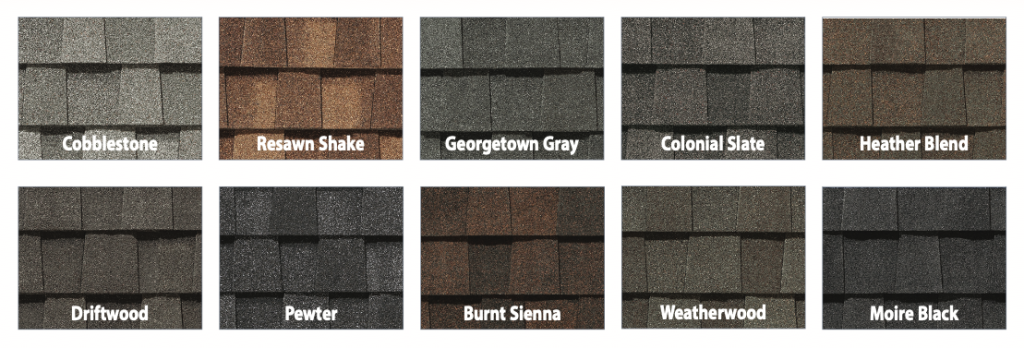 Shingle Options: Cobblestone Resawn Shake Georgetown Gray Colonial Slate Heather Blend Driftwood Pewter Burnt Sienna Weatherwood Moire Black